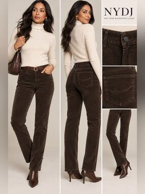 NYDJ Straight Leg Corduroy Jeans in Dark Brown lift tuck stretch 8